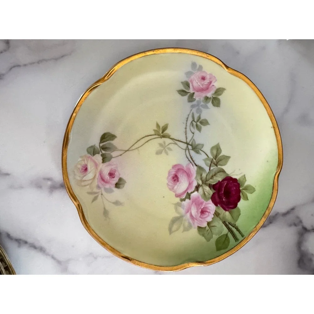 Antique J&C Louise Bavaria La Rose de Malmaison Hand Painted 8.5